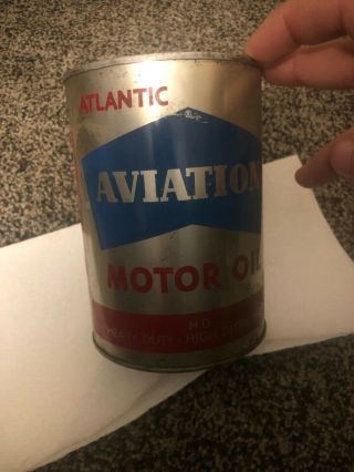 Vintage Atlantic Aviation Motor Oil 1 Quart Tin Can