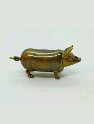 Vintage Brass Match Safe Vesta Case Figural Pig Circa 1900 - 1940