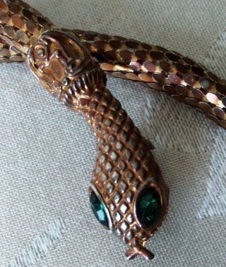 Vintage Necklace Unsigned Whiting & Davis Mesh Snake Rhinestone Gold