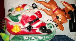 Vtg Empire Plastic 1970 Christmas Santa Claus Reindeer Sleigh Light Up Blow Mold