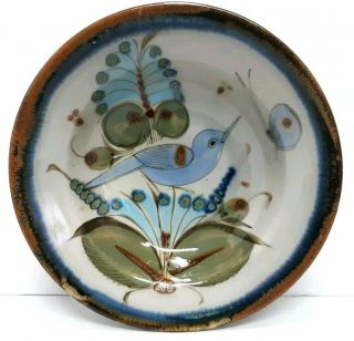 Vintage Ken Edwards Mexico Pottery Tonala 8.  5 " Bowl Blue Bird With Butterfly.