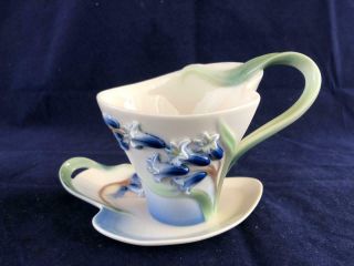 Fine Vintage Franz Porcelain Bluebell Cup And Saucer & Boxed.