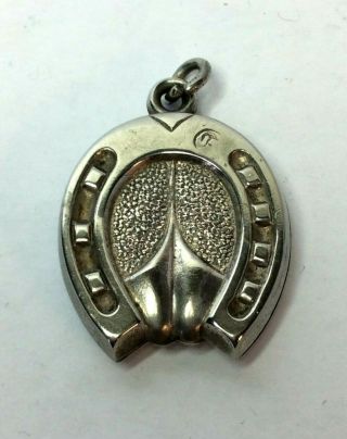 Vintage Silver Plated Compass Horse Shoe Pendant Necklace Equestrian Gift