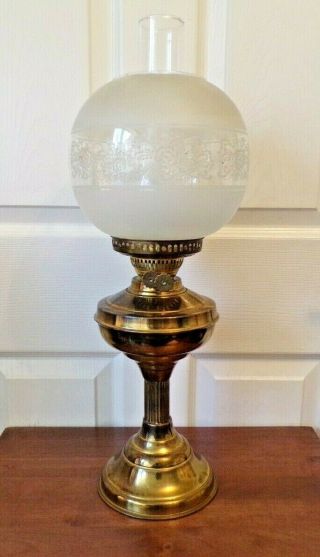 Vintage Brass Oil Lamp With Glass Globe Shade Duplex Twin Burner Order
