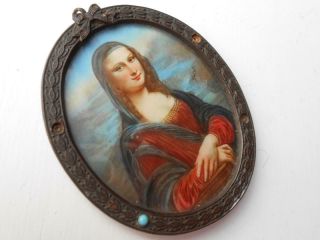 Lovely Antique 19th Century Portrait Miniature Painting Madonna Signed Smint