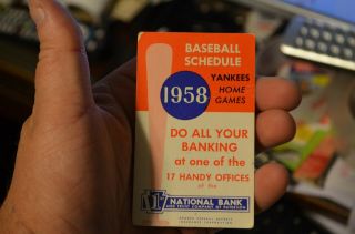 1958 York Yankees Pocket Schedule - 1st National Bank Of Paterson -