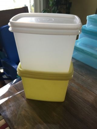 Set Of 2 Vtg Tupperware Yellow Shelf Saver Containers W/lids 1243 - 6 &1243 - 10