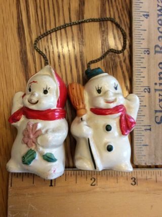 Vtg Lipper & Mann L&m Snowman Figurine Leash Babies On Chain Japan Christmas