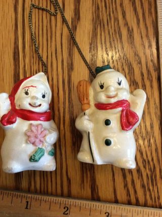 Vtg LIPPER & MANN L&M Snowman Figurine Leash Babies On Chain Japan Christmas 3