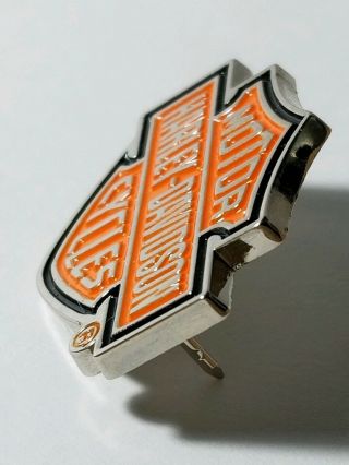 Harley - Davidson Motor Cycle Bar & Shield Logo Pin Orange & Black 2