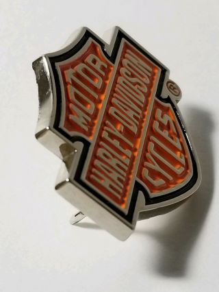 Harley - Davidson Motor Cycle Bar & Shield Logo Pin Orange & Black 3