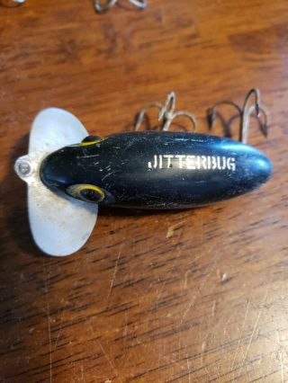 Vintage Fred Arbogast Black Jitterbug Fishing Lure Antique Tackle Box Bait Bass