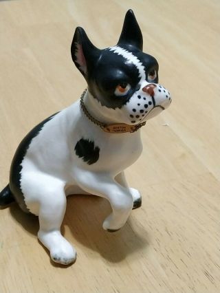Vintage Dog Figurine Orinco Porcelain Boston Terrier With Collar