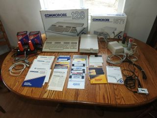 Commodore 128 Computer & 1571 Disk Drive In Boxes With Games & Joysticks