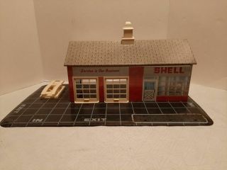 Shell Tin Litho Service Gas Station Wolverine Vintage 1960’s Toy Red Brick