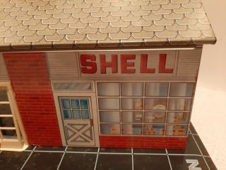 SHELL Tin Litho Service Gas Station WOLVERINE Vintage 1960’s Toy Red Brick 2