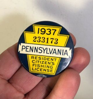 1937 Pennsylvania Resident Fishing License Button