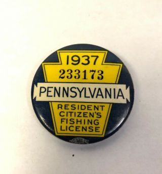 1937 Pennsylvania Resident Fishing License Button 2