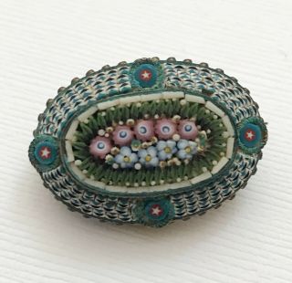Lovely Vintage Antique Micro Mosaic Micromosaic Ceramic Tile Flower Brooch Pin