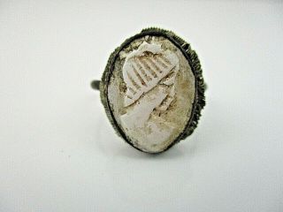 Rare Antique Victorian Handmade Sterling? Carved Shell Cameo Ring Sz 9 Warrior?