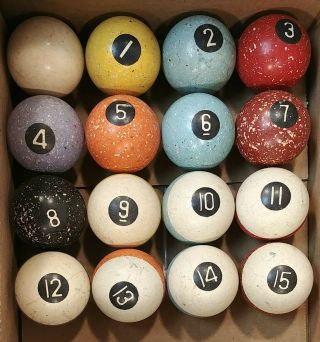 Vintage Antique Composite Speckled 2” Billiard Pool Ball Complete W/ Cue Ball