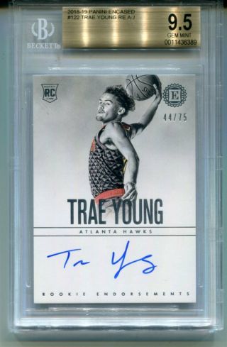 2018 - 19 Panini Encased Rc 122 Trae Young Endorsements Auto 44/75 Bgs 9.  5/10