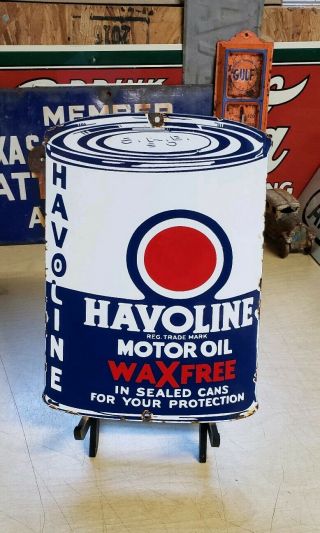 Havoline Wax Motor Oil Porcelain Sign Oil Can Shape Vintage Brand Lubster