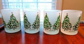 Set 4 Vtg Georges Briard Frosted Christmas Tree Double Old Fashioned Glasses