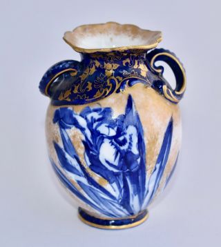 Antique Royal Doulton Blue Iris Small Vase - Blush / Cobalt - 9cm