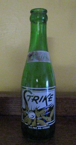 Vintage Strike Soda 7oz Green Glass Bottle Aa Beverages Endicott Ny