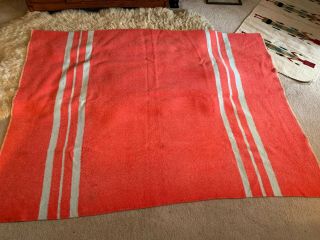 Vtg 50s Wool Camp Blanket Salmon Pink “58 X 78 Striped