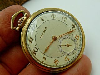 Vintage Antique Bulova 10k Rolled Gold Plate 17 Jewel Cal 17ae Pocket Watch