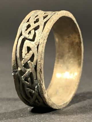 Large And Very Highly Detailed Ancient Viking Norse Silver Ring.  Circa 700 - 900ad