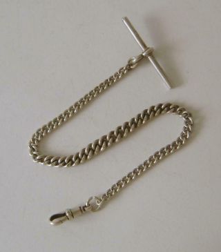 A Vintage Sterling Silver Pocket Watch Chain With T Bar & Clasp Birmingham 1920