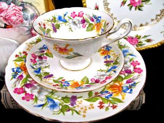 Shelley Tea Cup And Saucer Trio Spring Bouquet Rose Floral Teacup Gainsborough