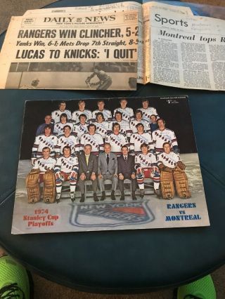 1974 Rangers Vs Canadiens Stanley Cup Playoff Hockey Program,  Ticket Stubs