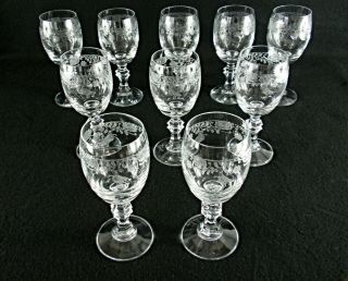 Rare Antique Baccarat Crystal Etched Lily Of The Valley Set 10 X Sherry Goblet