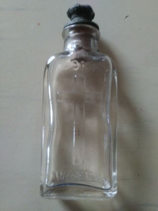 Vintage Antique Glass Holy Water Bottle Crown Cap With Cork Stopper