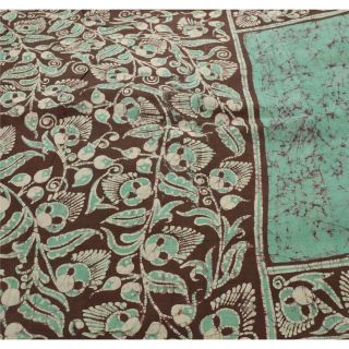 Sanskriti Vintage Green Saree Pure Silk Batik Work Craft Fabric Premium Sari 2