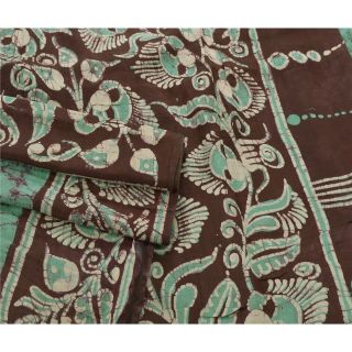 Sanskriti Vintage Green Saree Pure Silk Batik Work Craft Fabric Premium Sari 3