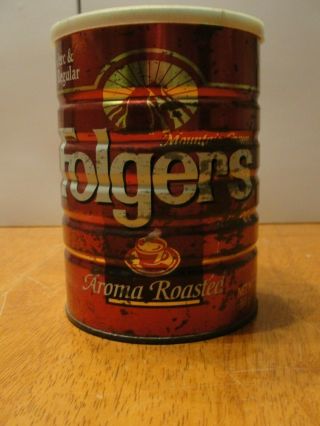 Vintage Mountain Grown Folgers Aroma Roast Tin Metal Coffee Can W/ Lid