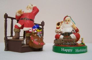 Vintage Set Of 2 Coca Cola Christmas Santa Tree Ornaments 1990 And 1996