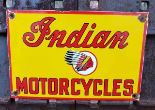 Vintage Indian Motorcycles Porcelain Enamel Advertising Dealership Sign
