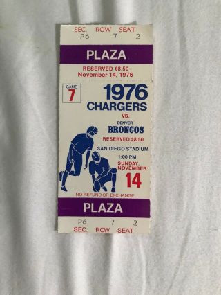 1976 San Diego Chargers Vs Denver Broncos Ticket