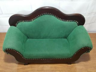 Vintage Upholstered Doll wood Sofa Couch - green & Brown - 17 
