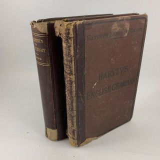 Two Antique 1800’s School Books Harvey’s English Grammar & Elements Of Astronomy