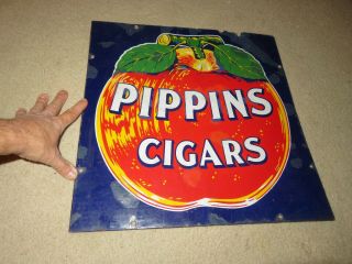 Vintage 1920 ' s PIPPINS CIGARS PORCELAIN Advertising TOBACCO SIGN Very COLORFUL 2