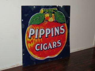Vintage 1920 ' s PIPPINS CIGARS PORCELAIN Advertising TOBACCO SIGN Very COLORFUL 3