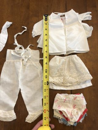 Vintage Handmade Small Doll Clothes - 1 Romper,  2 Tops,  2 Skirts,  Bib 4 Bloomers