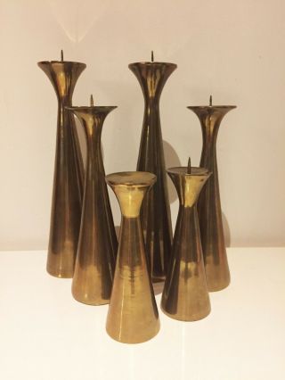 Vintage Set Of 6 Mid Century Modern Brass Candle Holders Candlesticks India